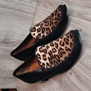 Stuart Weitzman Leopard Calf Hair Suede Block Heel Loafer Pumps Women’s Size 8